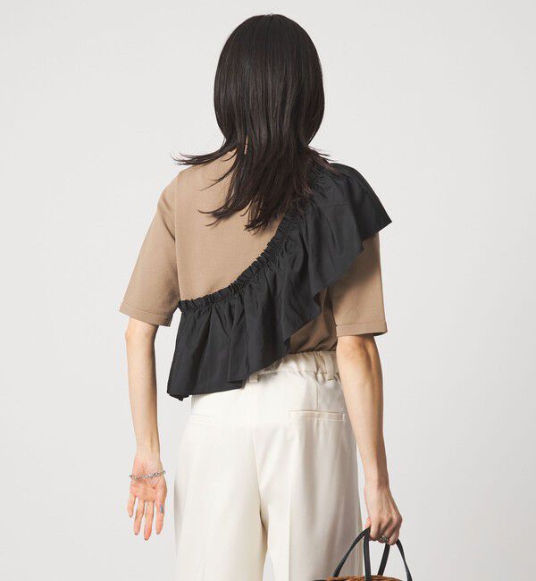 UNITED ARROWS green label relaxing「フリル ドッキング 5分袖 ニット プルオーバー ウォッシャブル」|ニット・セーター|