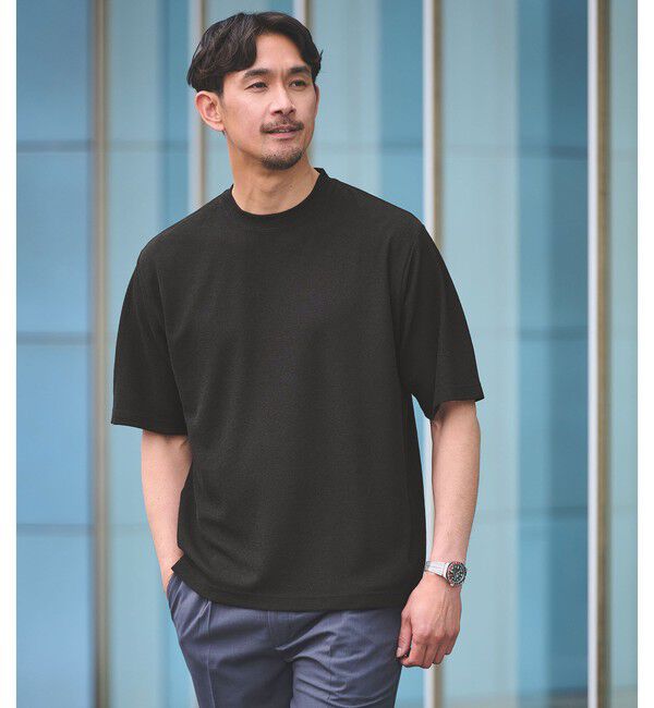 UNITED ARROWS green label relaxing「【WEB限定】JUST fit ピケ パイル 半袖 Tシャツ -吸水速乾・UVカット-」|Tシャツ・カットソー|BLACK