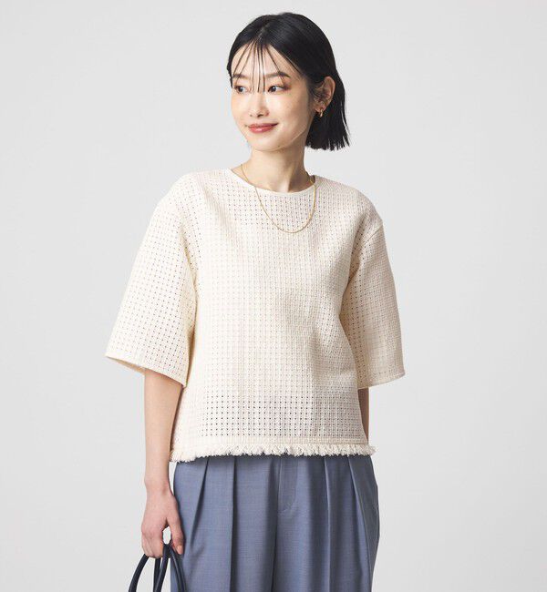 UNITED ARROWS green label relaxing「ラティス ツイードライク プルオーバー」|シャツ・ブラウス|OFF WHITE