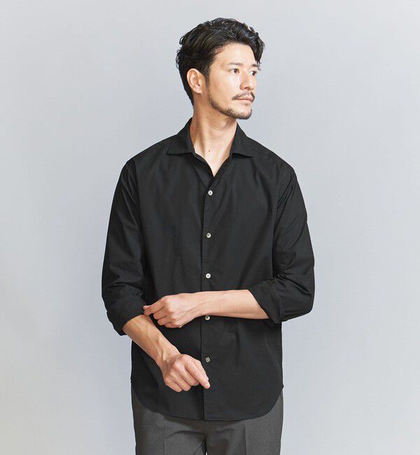 BEAUTY&YOUTH UNITED ARROWS「【WEB限定 WARDROBE SMART】コットン ワイドカラー スキッパー シャツ」|シャツ・ブラウス|BLACK
