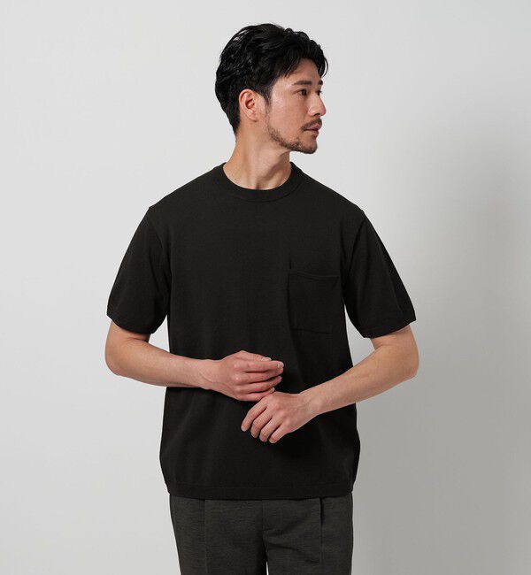 BEAUTY&YOUTH UNITED ARROWS「【WEB限定 WARDROBE SMART】マシーンウォッシュ 1ポケット ニット Tシャツ【抗菌防臭】」|Tシャツ・カットソー|BLACK