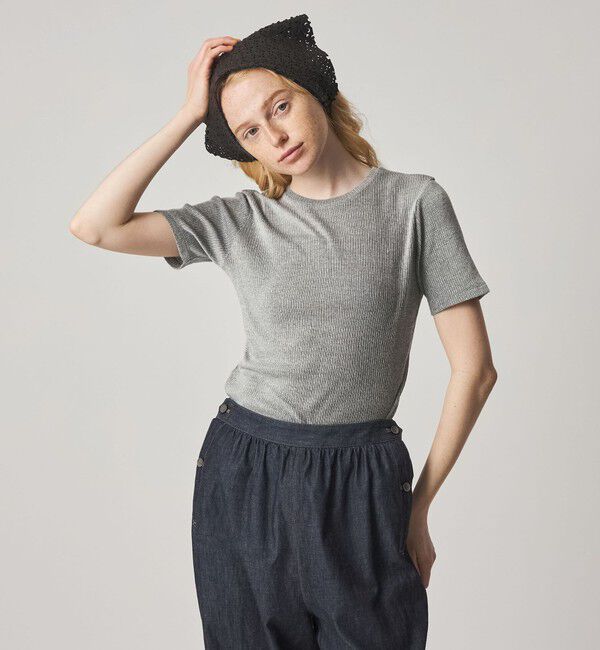 STEVEN ALAN「＜Steven Alan＞リブ ハーフスリーブ プルオーバー」|Tシャツ・カットソー|BLACK