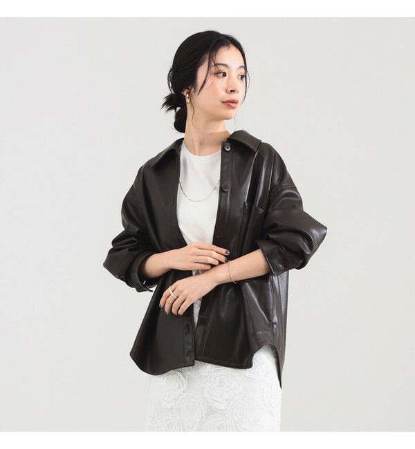 Demi-Luxe BEAMS 「フェイクレザー シャツジャケット」|ダッフルコート|BITTER_BROWN