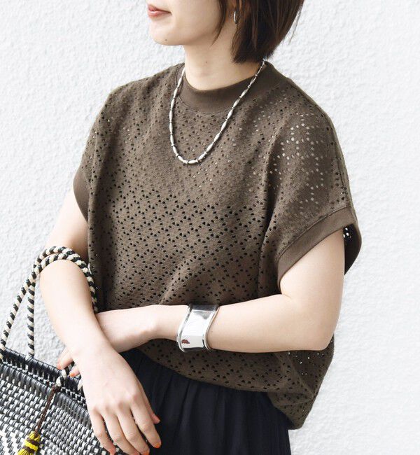 SHIPS for women「《一部追加予約》【WEB限定】〈手洗い可能〉アイレット クルーネック プルオーバー」|Tシャツ・カットソー|ブラウン