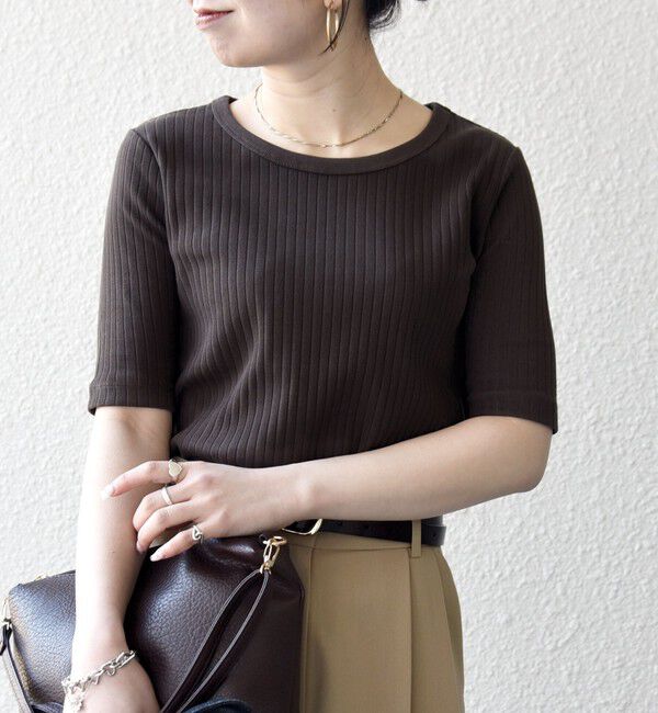 SHIPS any「《一部追加予約》SHIPS any:〈洗濯機可能〉テレコ リブ ハーフスリーブ TEE」|Tシャツ・カットソー|