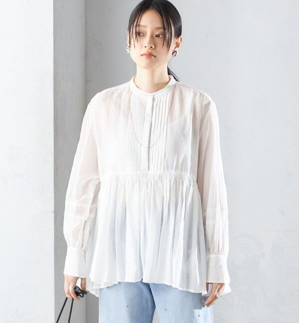 SHIPS for women「〈手洗い可能〉コットン シルク ギャザー ブラウス」|シャツ・ブラウス|