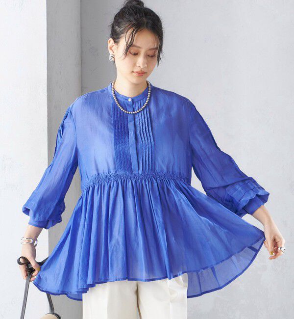 SHIPS for women「〈手洗い可能〉コットン シルク ギャザー ブラウス」|シャツ・ブラウス|