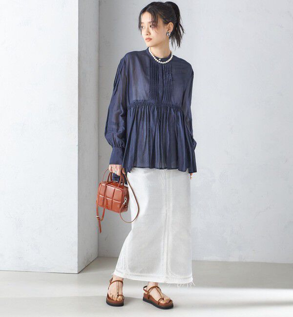 SHIPS for women「〈手洗い可能〉コットン シルク ギャザー ブラウス」|シャツ・ブラウス|