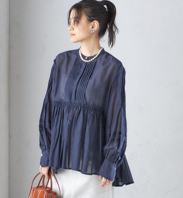SHIPS for women「〈手洗い可能〉コットン シルク ギャザー ブラウス」|シャツ・ブラウス|