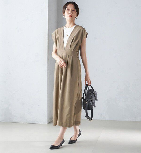 SHIPS for women「〈手洗い可能〉梳毛調 深V ノースリーブ ワンピース」|ワンピース|