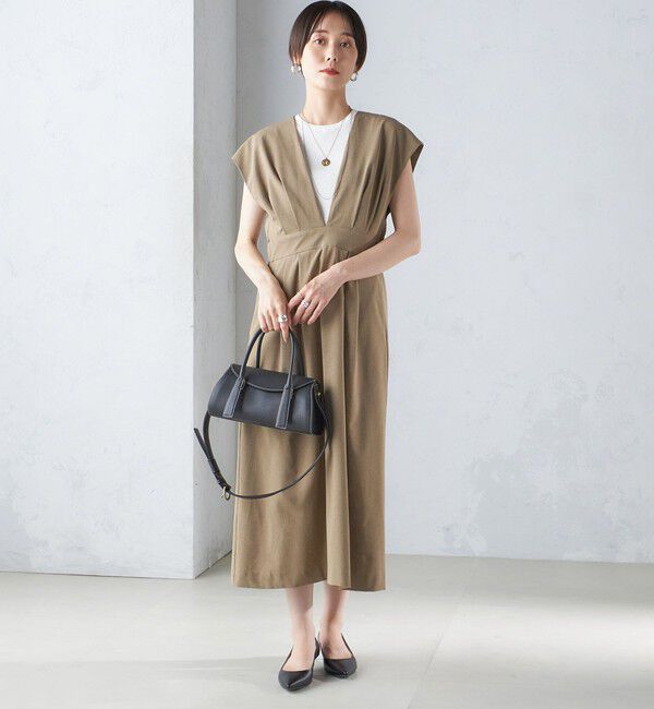 SHIPS for women「〈手洗い可能〉梳毛調 深V ノースリーブ ワンピース」|ワンピース|