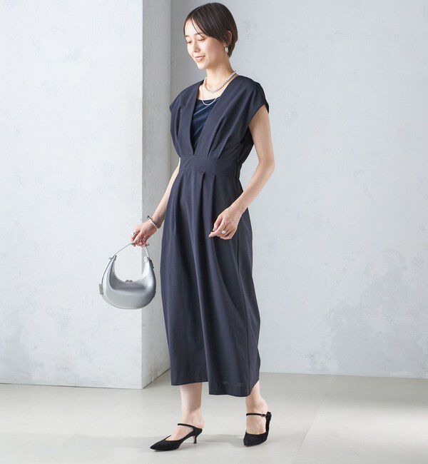 SHIPS for women「〈手洗い可能〉梳毛調 深V ノースリーブ ワンピース」|ワンピース|