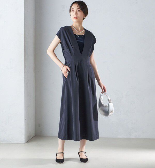 SHIPS for women「〈手洗い可能〉梳毛調 深V ノースリーブ ワンピース」|ワンピース|