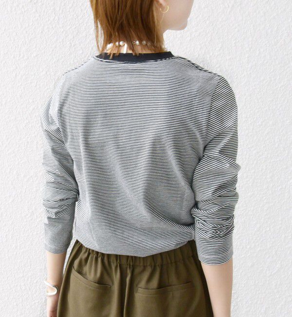 SHIPS for women「【WEB限定】〈洗濯機可能〉刺繍 デザイン ボーダー リンガー TEE」|Tシャツ・カットソー|