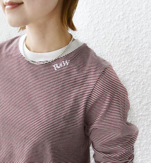 SHIPS for women「【WEB限定】〈洗濯機可能〉刺繍 デザイン ボーダー リンガー TEE」|Tシャツ・カットソー|ボルドー