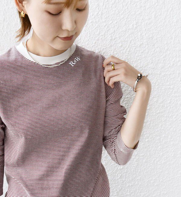 SHIPS for women「【WEB限定】〈洗濯機可能〉刺繍 デザイン ボーダー リンガー TEE」|Tシャツ・カットソー|