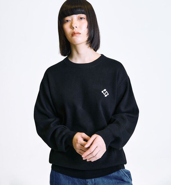 SHIPS「City Ambient Products:〈手洗い可能〉コンパクトリブ ワンポイント ロゴ ニット」|ニット・セーター|ブラック