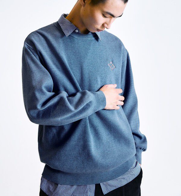 SHIPS「City Ambient Products:〈手洗い可能〉コンパクトリブ ワンポイント ロゴ ニット」|ニット・セーター|スカイブルー