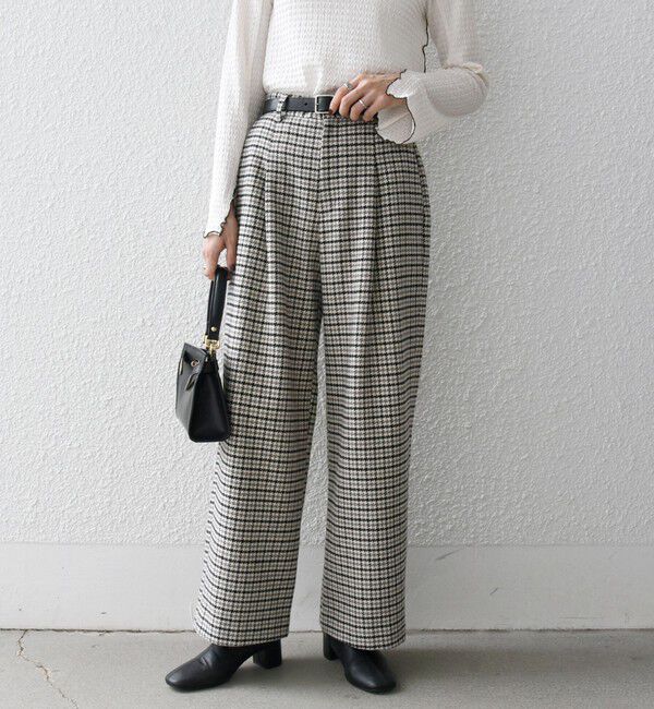 SHIPS any「SHIPS any: cafissi ハウンドトゥース ワイド テーパード パンツ」|チノ|ナチュラル