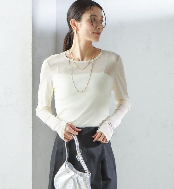 SHIPS for women「〈手洗い可能〉ストレッチ チュール ロング スリーブ TEE」|Tシャツ・カットソー|