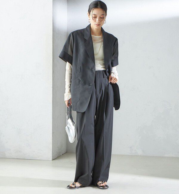 SHIPS for women「〈手洗い可能〉ストレッチ チュール ロング スリーブ TEE」|Tシャツ・カットソー|