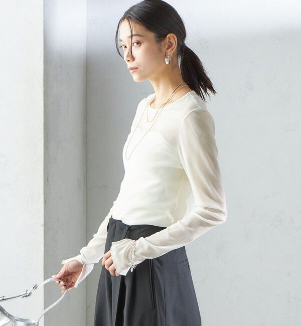 SHIPS for women「〈手洗い可能〉ストレッチ チュール ロング スリーブ TEE」|Tシャツ・カットソー|