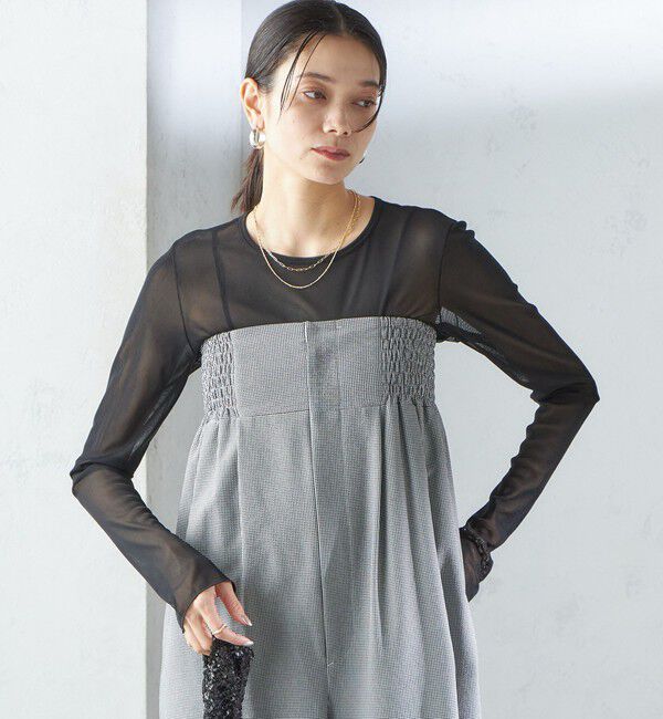 SHIPS for women「〈手洗い可能〉ストレッチ チュール ロング スリーブ TEE」|Tシャツ・カットソー|