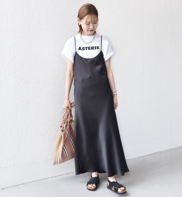 SHIPS for women「〈手洗い可能〉バック デザイン サテン キャミ ワンピース」|ワンピース|