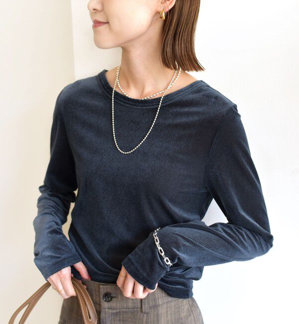 SHIPS for women「〈手洗い可能〉シアー トリコット  ポリエステル ベロア 前後2WAY ロングスリーブ」|Tシャツ・カットソー|