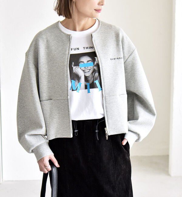 quaranciel「quaranciel:〈洗濯機可能〉ポンチ ロゴプリント スウェット ジップ ブルゾン カーディガン」|スウェット・ジャージ|ライトグレー