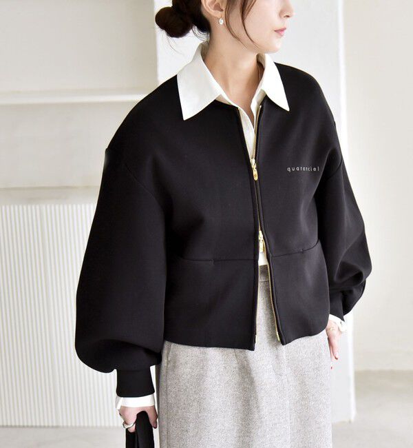 quaranciel「quaranciel:〈洗濯機可能〉ポンチ ロゴプリント スウェット ジップ ブルゾン カーディガン」|スウェット・ジャージ|