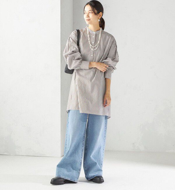 SHIPS for women「〈手洗い可能〉ストライプ バックタック チュニック シャツ」|チュニック|