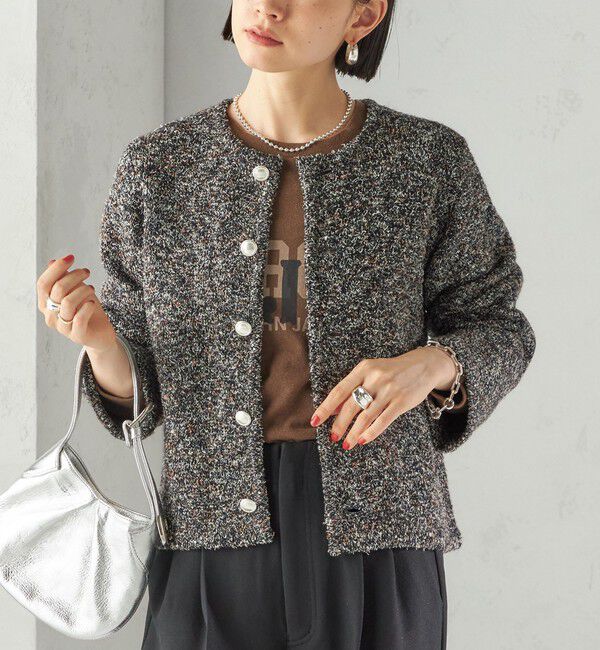 SHIPS for women「〈手洗い可能〉ミックス ヤーン ニット ジャケット」|カーディガン|ブラック