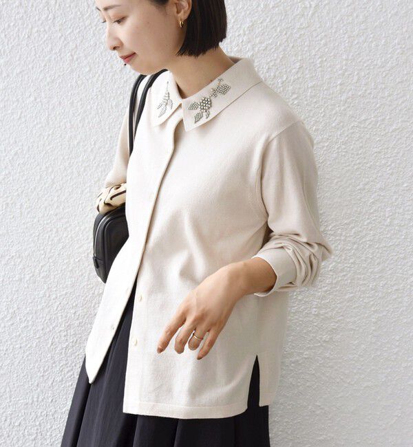 SHIPS for women「【WEB限定】〈手洗い可能〉ビーズ 刺しゅう 襟付 ニット カーディガン」|カーディガン|