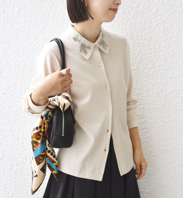 SHIPS for women「【WEB限定】〈手洗い可能〉ビーズ 刺しゅう 襟付 ニット カーディガン」|カーディガン|