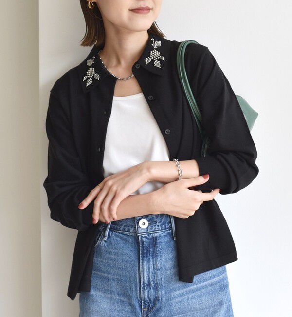 SHIPS for women「【WEB限定】〈手洗い可能〉ビーズ 刺しゅう 襟付 ニット カーディガン」|カーディガン|