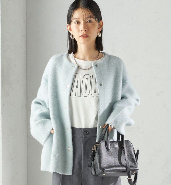 SHIPS for women「フォックス ブレンド ノーカラー ニット コート」|ノーカラーコート|