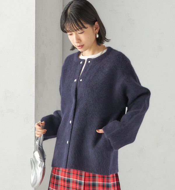 SHIPS for women「フォックス ブレンド ノーカラー ニット コート」|ノーカラーコート|