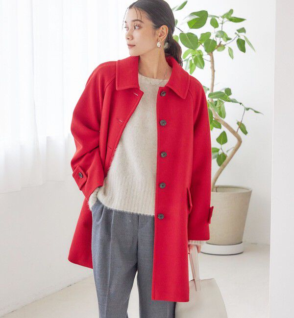 SHIPS for women「千鳥 / ソリッド ウール メルトン ステンカラー コート」|ステンカラーコート|