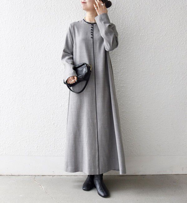 SHIPS any「SHIPS any: ウーステッド パイピング ボタン ロングスリーブ フレア ワンピース」|ワンピース|