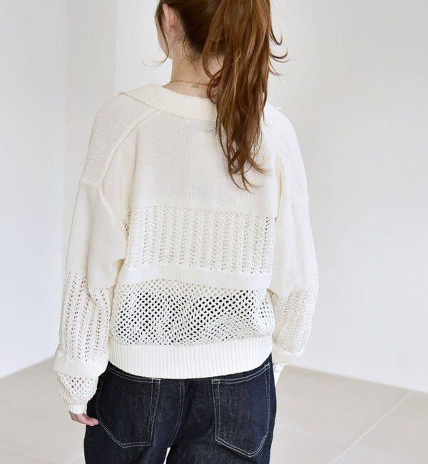 quaranciel「quaranciel:〈手洗い可能〉透かし編み 襟付き ニット カーディガン」|カーディガン|