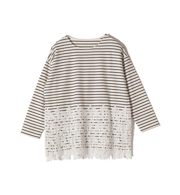 SHIPS Colors 「SHIPS Colors:〈手洗い可能〉ポンチ レース コンビ ボーダートップス」|Tシャツ・カットソー|