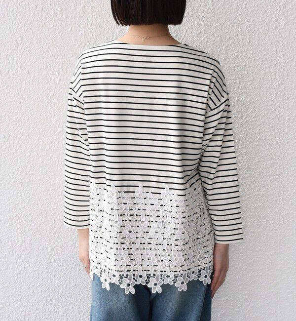 SHIPS Colors 「SHIPS Colors:〈手洗い可能〉ポンチ レース コンビ ボーダートップス」|Tシャツ・カットソー|