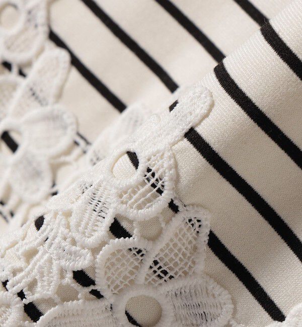 SHIPS Colors 「SHIPS Colors:〈手洗い可能〉ポンチ レース コンビ ボーダートップス」|Tシャツ・カットソー|