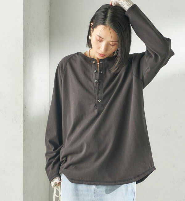 SHIPS for women「【SHIPS別注】onit: ヘンリー ネック プルオーバー」|Tシャツ・カットソー|ブラック