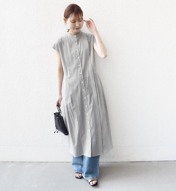 SHIPS for women「【WEB限定】〈手洗い可能〉ストライプ サイド タック ワンピース」|ワンピース|