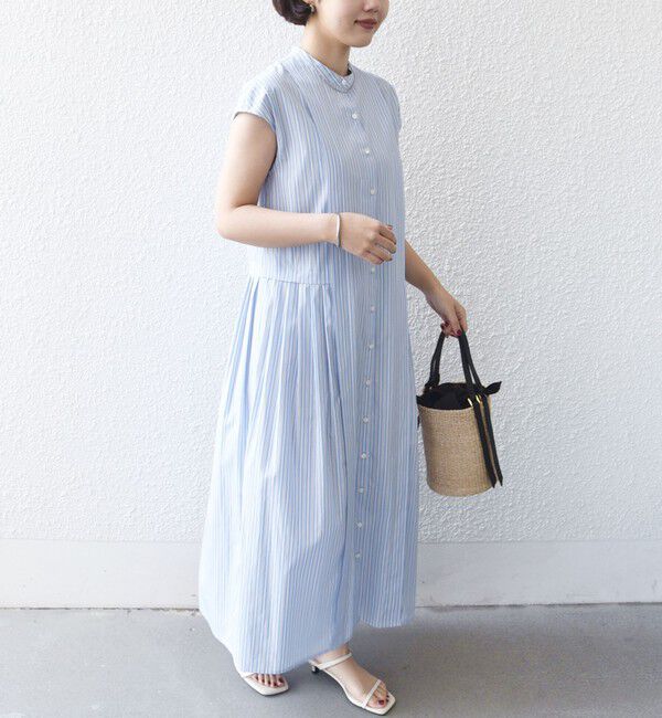 SHIPS for women「【WEB限定】〈手洗い可能〉ストライプ サイド タック ワンピース」|ワンピース|ライトブルー