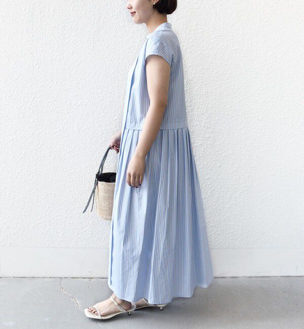 SHIPS for women「【WEB限定】〈手洗い可能〉ストライプ サイド タック ワンピース」|ワンピース|