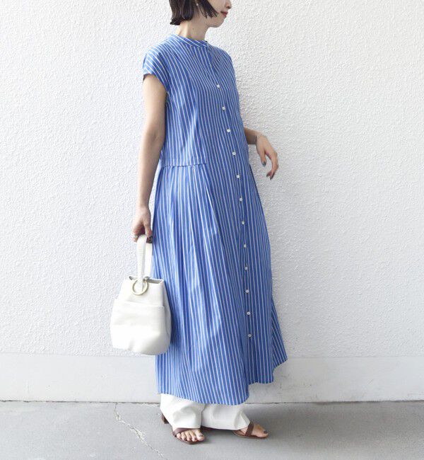 SHIPS for women「【WEB限定】〈手洗い可能〉ストライプ サイド タック ワンピース」|ワンピース|