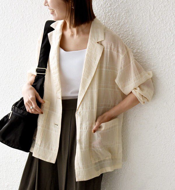 SHIPS any「SHIPS any:〈手洗い可能〉シアー チェック ルーズ テーラード シングル ジャケット」|テーラードジャケット|